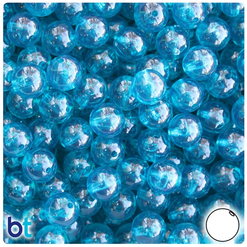 BeadTin Teal Transparent 10mm Round Plastic Craft Beads (150pcs)