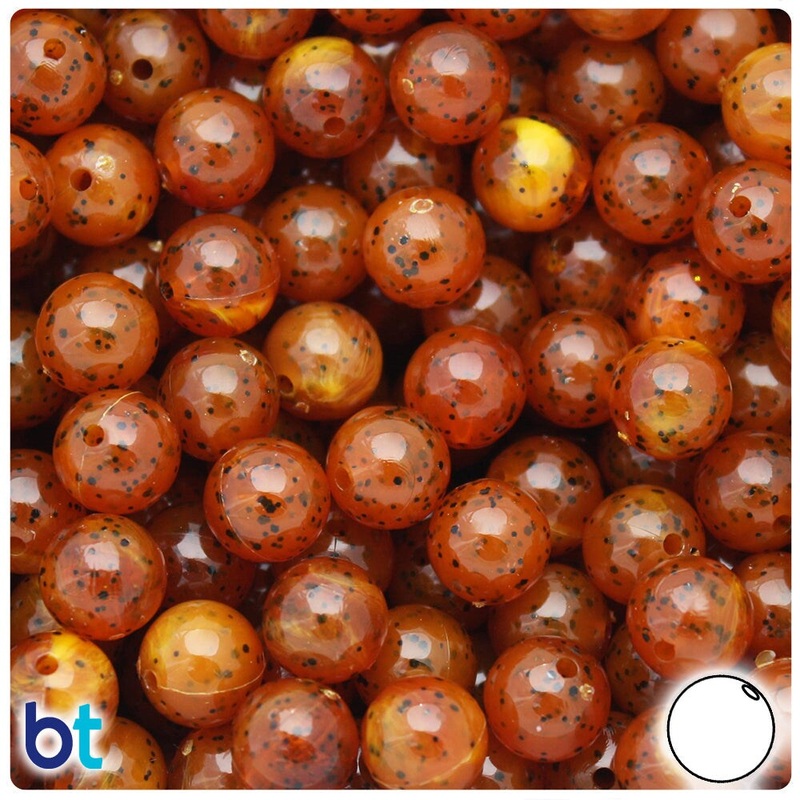 BeadTin Tiger Coral Black Sparkle 10mm Round Plastic Craft Beads (150pcs)