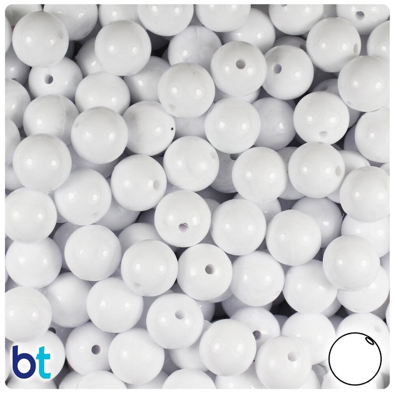 BeadTin White Opaque 10mm Round Plastic Craft Beads (150pcs)