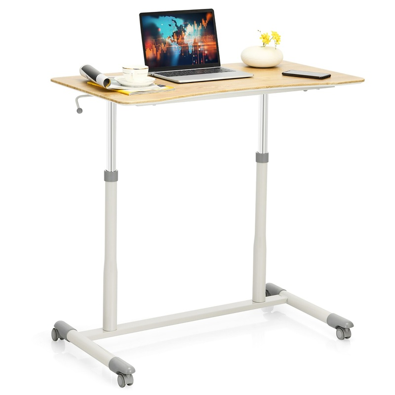 Goplus Height Adjustable Computer Desk Sit Stand Rolling Notebook Table NaturalBrownBlack