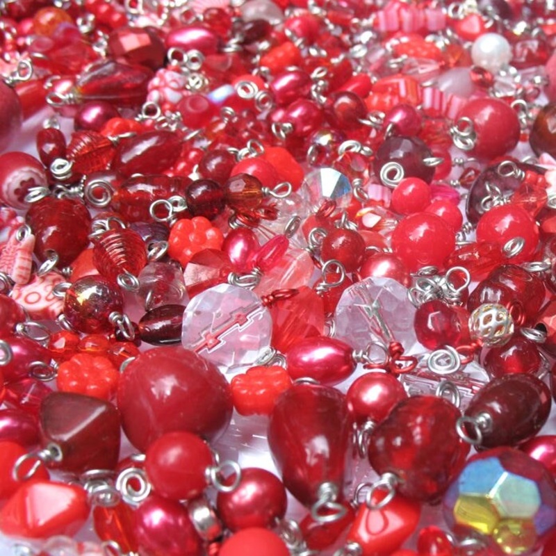 Red Bead Charms Grab Bag, 25 pieces, Bulk Glass & Acrylic Dangle Charms, Adorabilities