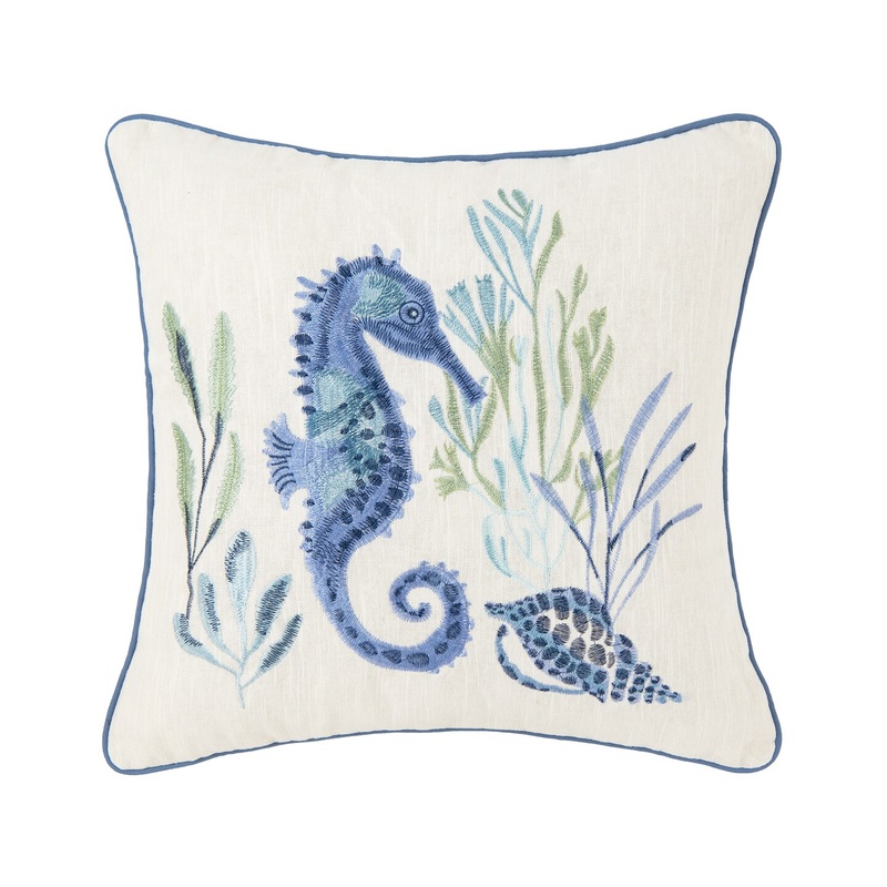 Seahorse Crescent Bay Embroidered Throw Pillow