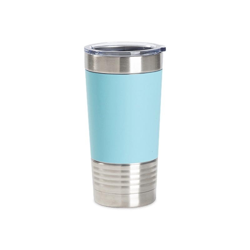 20oz Stainless Steel Tumber with Removable Silicone Sleeve (Light Blue/White)
