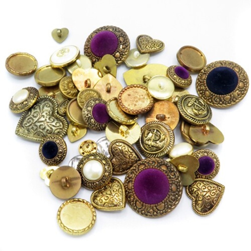 Random Mix of Vintage Metalized Plastic Buttons (12x) (P531)