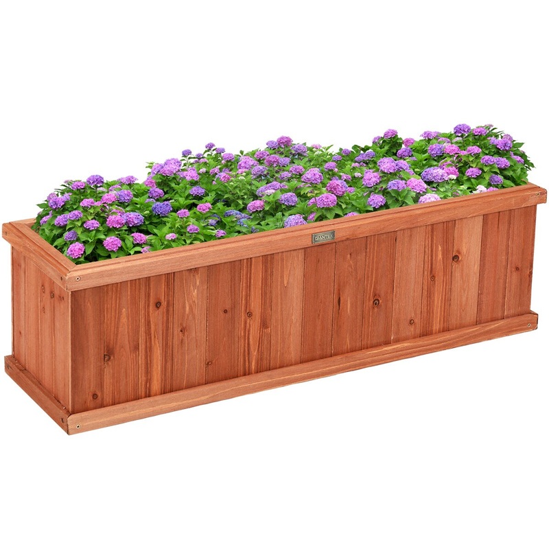 28/36/40 Inch Wooden Flower Planter Box Garden Yard Decorative Window Box Rectangular