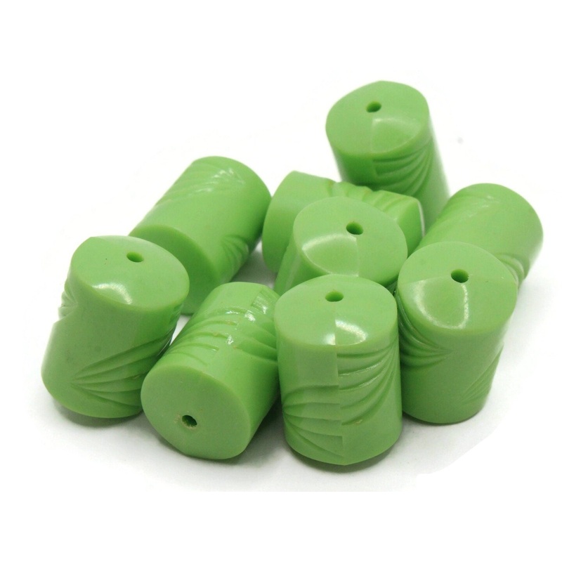 10 22mm Green Plastic Tube With Wave Design Vintage Plastic Beads