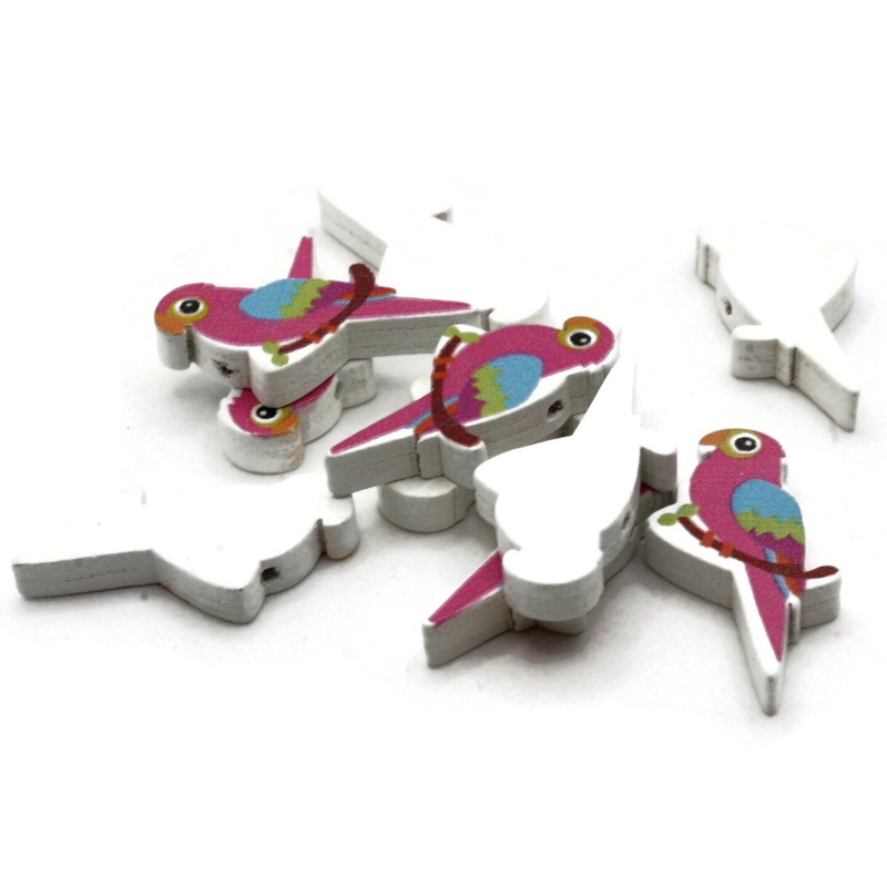 10 31mm Bright Pink Wooden Parrot Beads