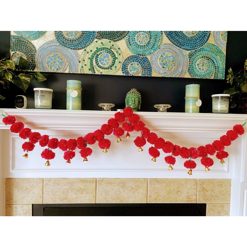 4.5feet Red Marigold Toran Garland, Indian Wedding Decoration Backdrop,diwali Decor, Door Hanging, Varalakshmi Pooja, Day of the Dead, Dholki