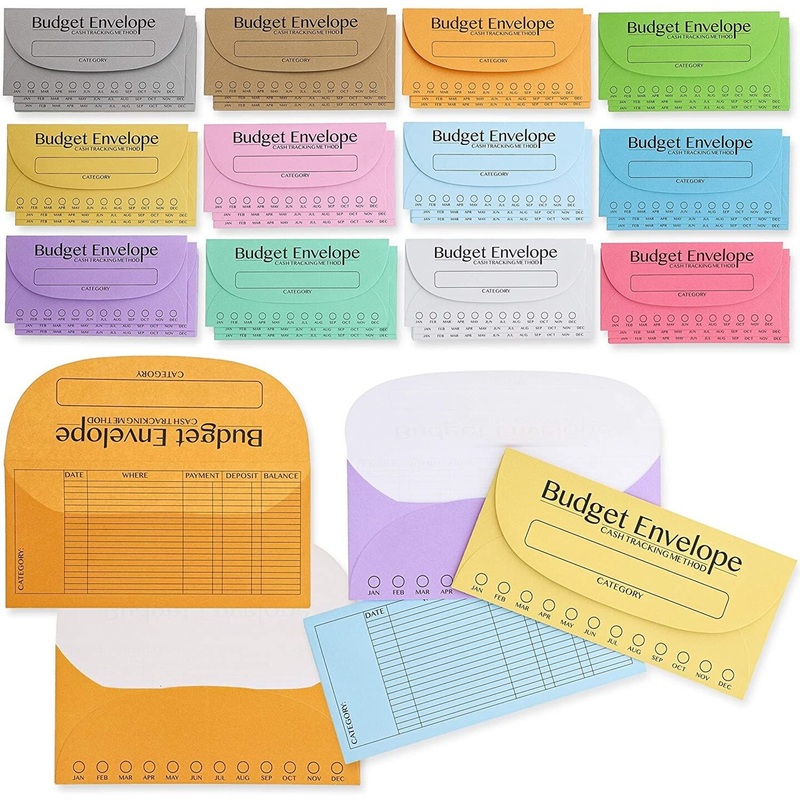 96 Pack Bulk Budget Envelopes for Cash System, Budgeting Tracker Binder, Money Saving Challenge, 12 Colors (6.75 X 3.25 In)