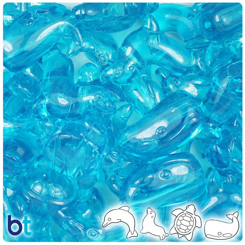 BeadTin Turquoise Transparent Marine Life Plastic Pony Beads (2oz)