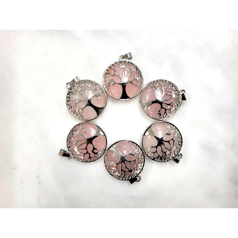 Rose Quartz Crystal Tree of Life Pendant
