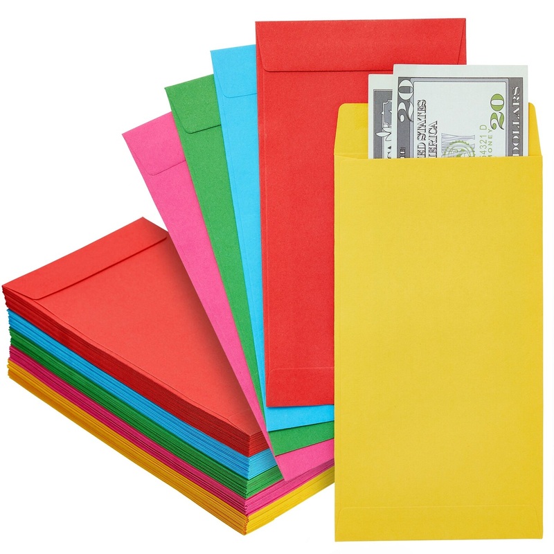 100 Pack Colorful Money Envelopes for Cash  6.5 x 3.5 inches, 100 GSM  Ideal for Budgeting, Payroll, Savings, Coins, Currency, and Bill Envelopes for Cash