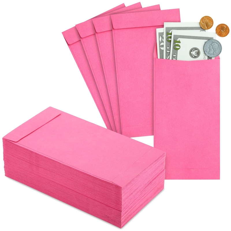 100 Pack Money Envelopes for Cash, Payroll, Money Saving, Coins, Currency, 100GSM, 6.5 x 3.5 inches, Versatile Office Supplies, Pink