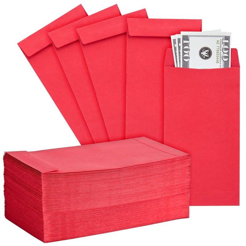 100 Pack Red Money Envelopes for Cash, Coins, Saving, Budgeting (Small, 3.5×6.5in)