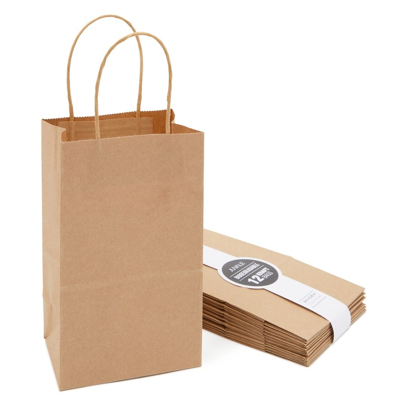 12 Pack Small Gift Bags with Handles, 3×5.25×8.5 Inches, Bulk Kraft Paper Material Brown Bags for Party Favors, Goodies