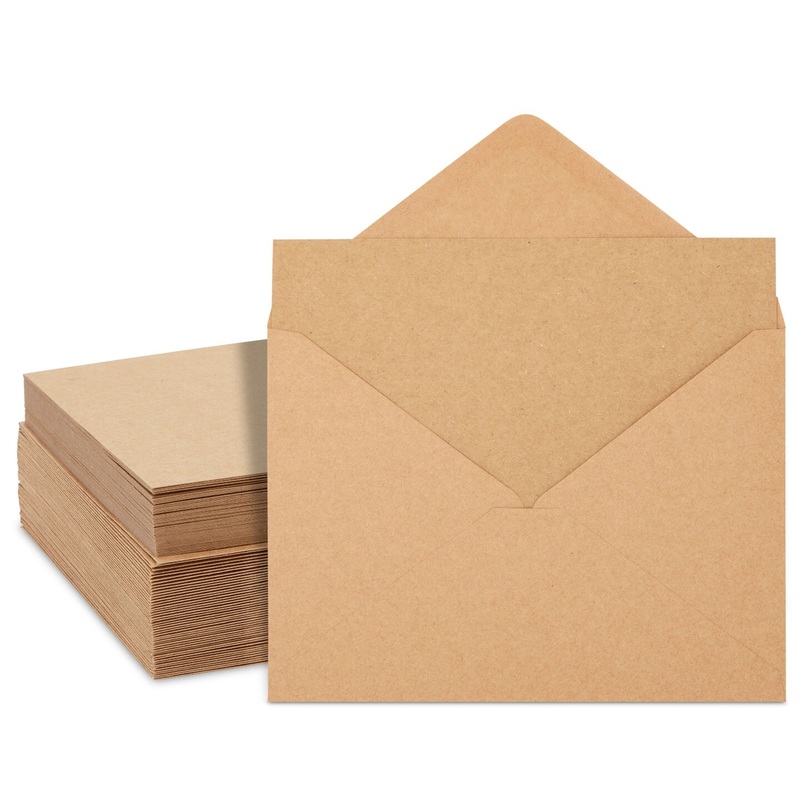 50 Pack Blank Cards and Envelopes 5×7, Kraft Paper A7 Notecards for DIY Open When Letters, Wedding Invitations, Birthday Cards