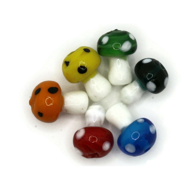 6 19mm Rainbow Mushroom Mixed Color Lampwork Glass Beads