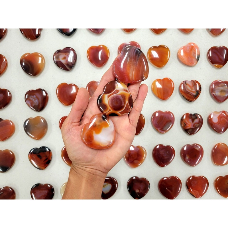 Carnelian Crystal Heart Palm Stones
