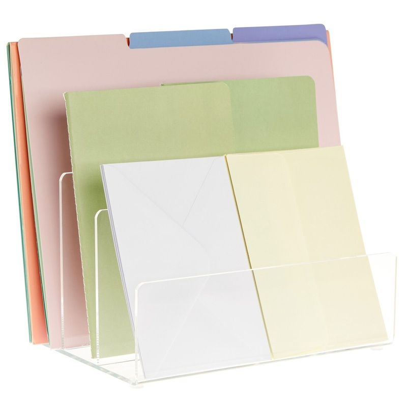 Clear Acrylic Folder Holder with 3 Sections, Clear File Folder Holder, Mail, Letter Sorter for Paper Files, Documents, Envelopes, Desk Organizer for School and Office Supplies (9×6.75×6.6 in)