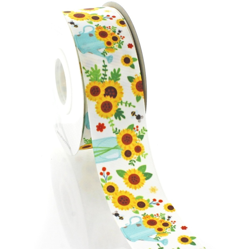 1.5″ Farmhouse Sunflowers Grosgrain Ribbon