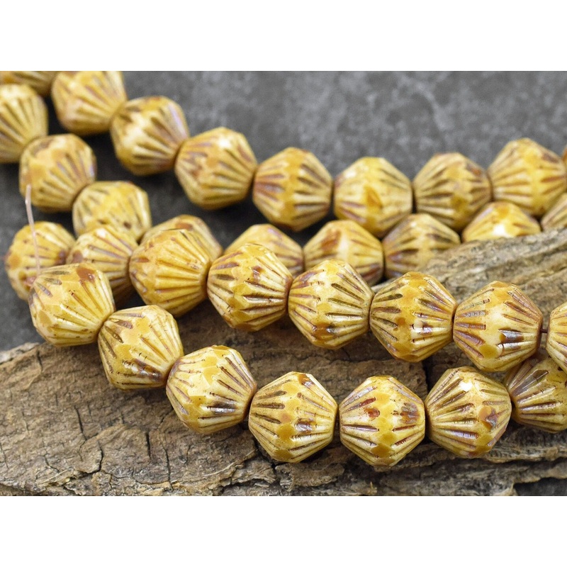 *10* 10mm Antique Ivory Picasso Central Cut Bicone Beads