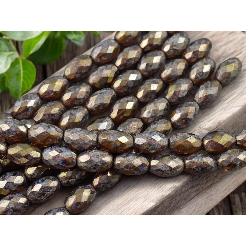 *10* 12x8mm Gold Luster Washed Root Beer Topaz Picasso Fire Polished Faceted Oval Beads