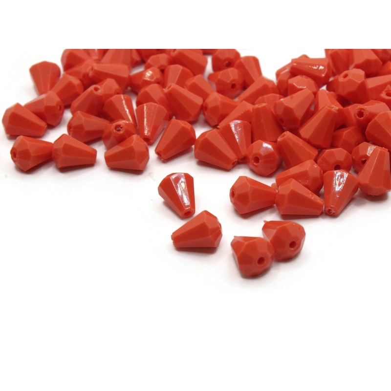 100 9mm Vintage Orange Plastic Teardrop Beads
