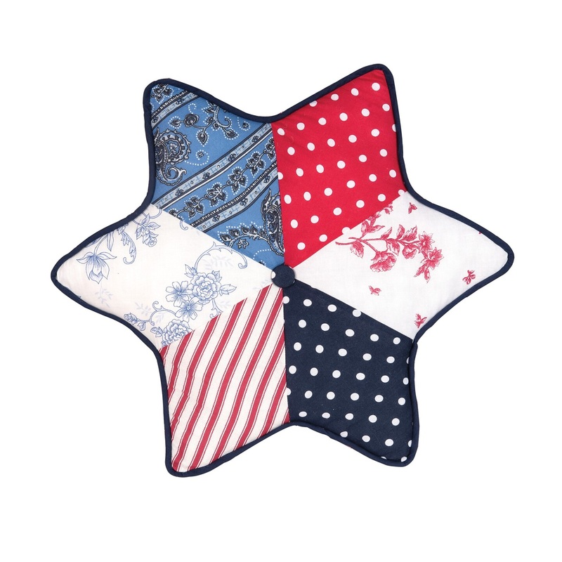 18″ x 18″ Patriotic Star Shaped Patchwork Pattern Accent Throw Pillow