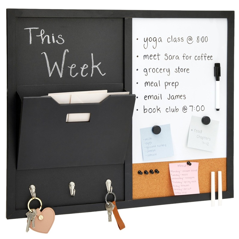 Juvale Message Command Center & Wall Mounted Organizer, Family Office Whiteboard, Chalkboard, Cork Board Combo, Mail Inbox Sorter, Key Hooks & Magnets (21.9 x 18.2 x 0.6 inch)