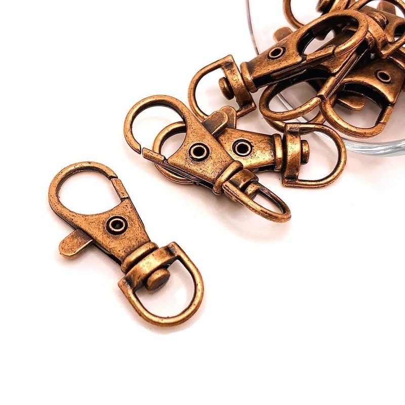 4, 20 or 50 Pieces: Antique Copper Swivel Lobster Clasps Lanyard Clips, 15×37 mm