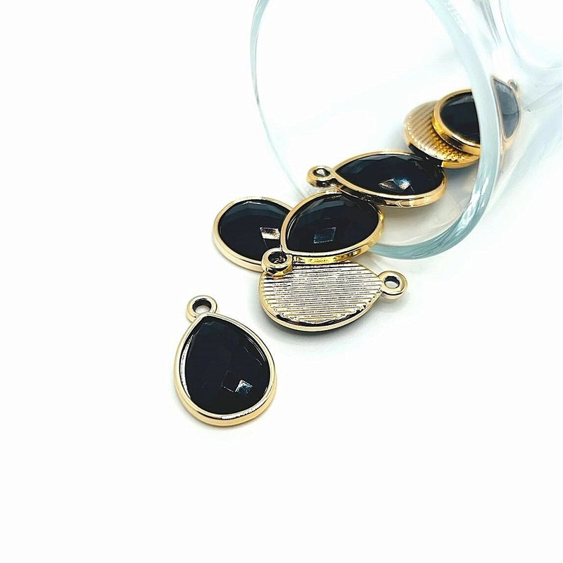 4, 20 or 50 Pieces: Black and Gold Acrylic Teardrop Charms