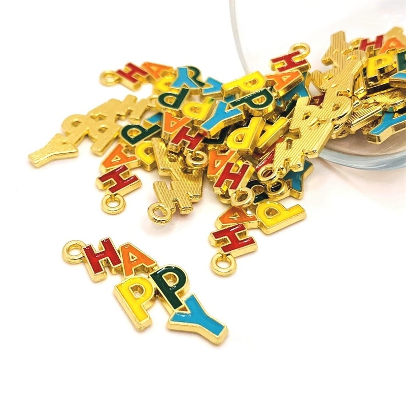 4, 20 or 50 Pieces: Rainbow Happy Enamel and Gold Charms