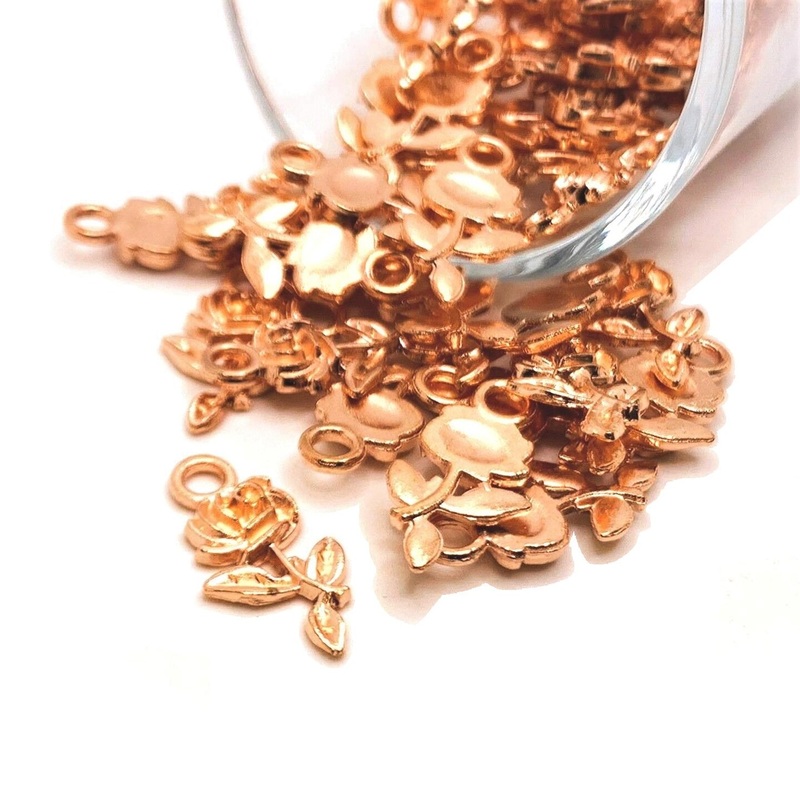 4, 20 or 50 Pieces: Small Rose Gold Rose Charms