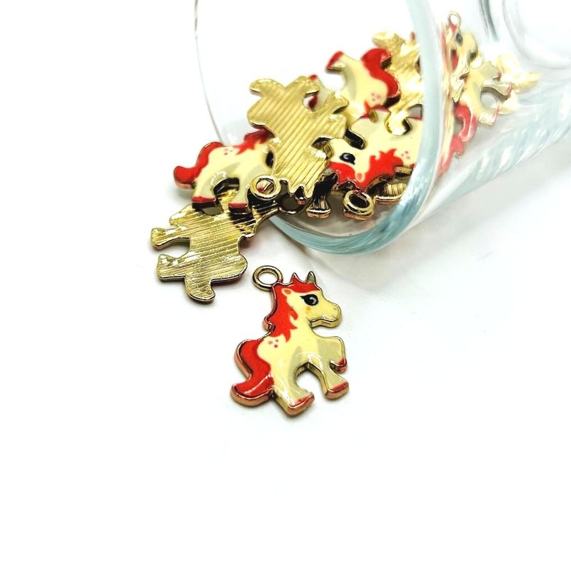 4 or 12 Pieces: Pink and White Enamel Unicorn Charms