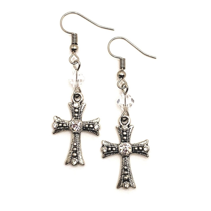 Diamond Rhinestone Gothic Cross Earrings