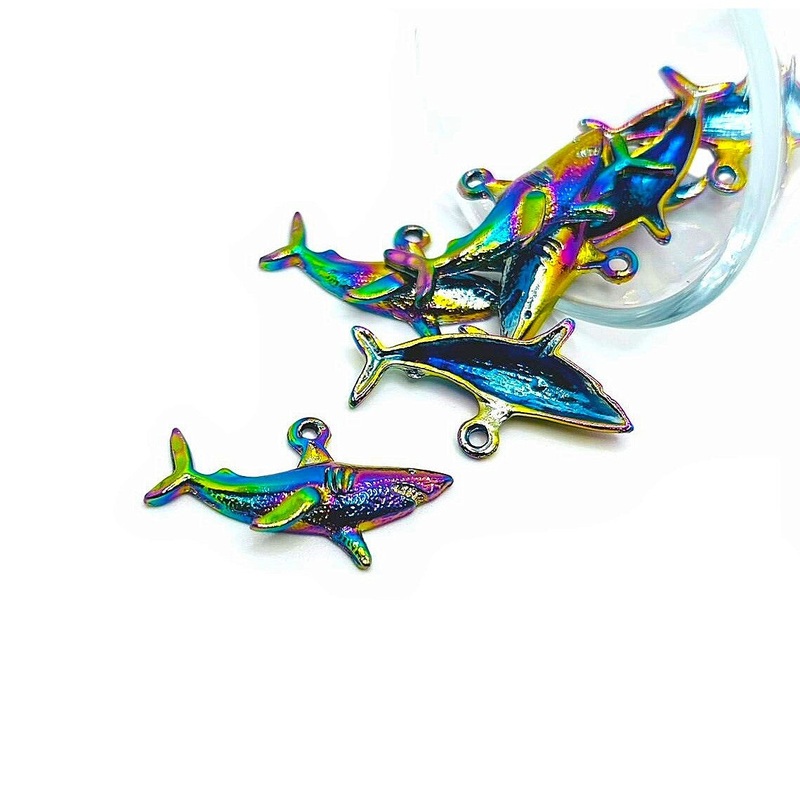 1, 4, 20 or 50 Pieces: Rainbow Titanium Oil Slick Shark Charms