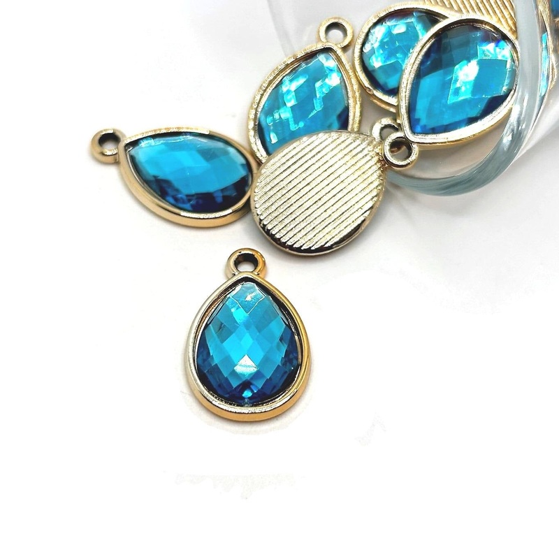 4, 20 or 50 Pieces: Aqua Blue and Gold Acrylic Teardrop Charms