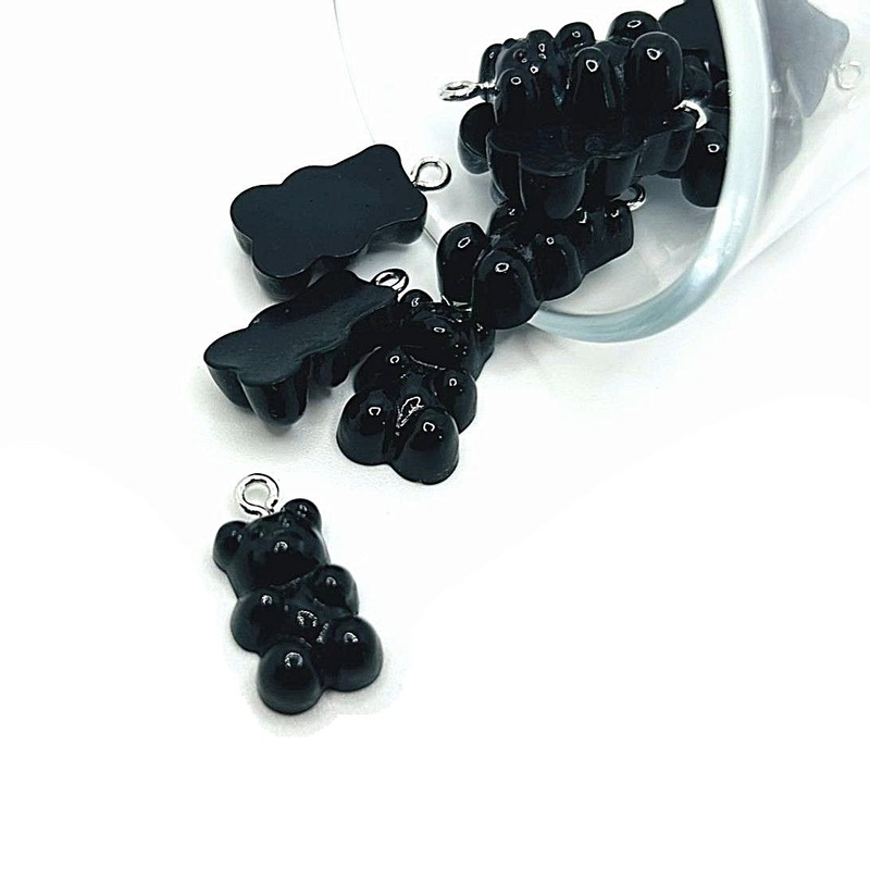 4, 20 or 50 Pieces: Black Gummy Bear Resin 3D Charms with eye screw