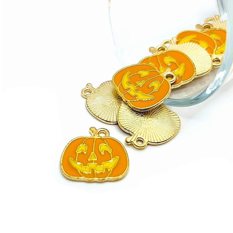 4, 20 or 50 Pieces: Orange and Yellow Enamel Jack O Lantern Pumpkin Charms