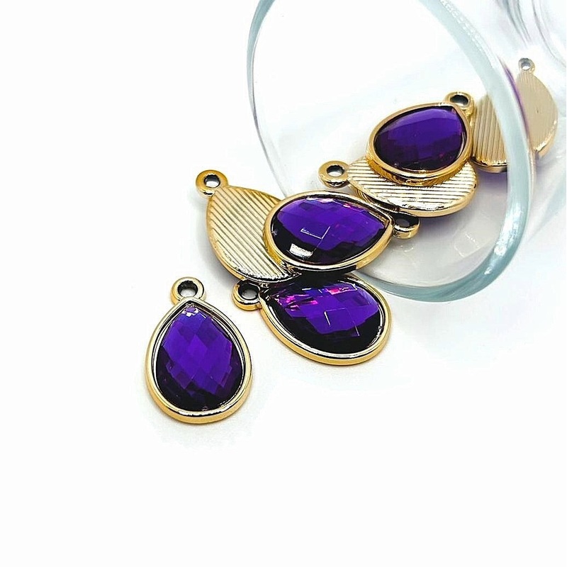 4, 20 or 50 Pieces: Purple and Gold Acrylic Teardrop Charms