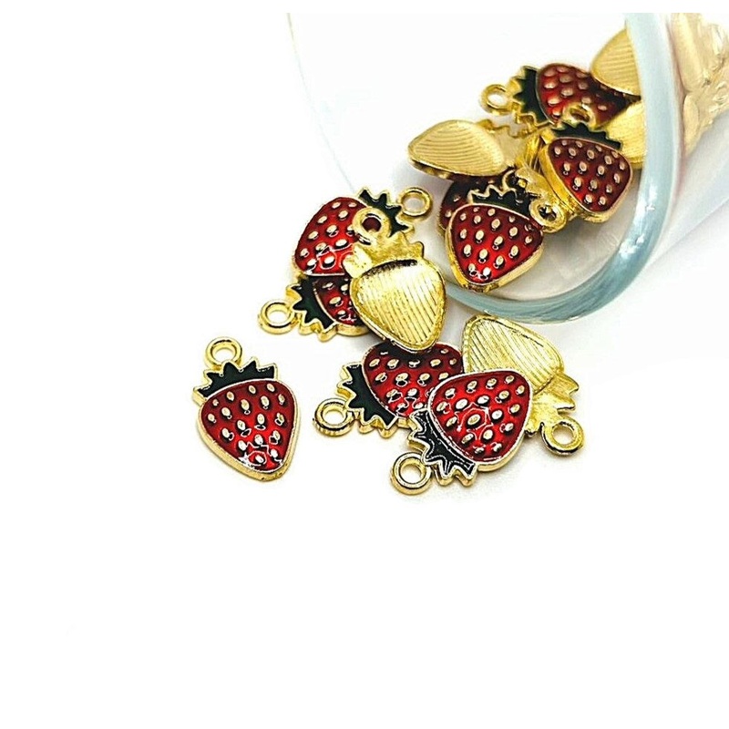 4, 20 or 50 Pieces: Red Enamel Strawberry Charms