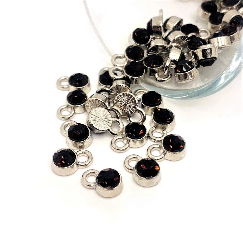 4, 20 or 50 Pieces: Small Dark Purple February Birthstone Rhinestone Charms