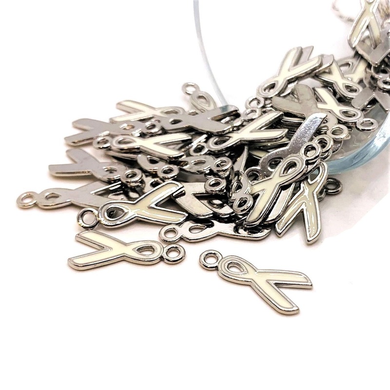 4, 20 or 50 Pieces: White Awareness Domestic Violence Ribbon Charms