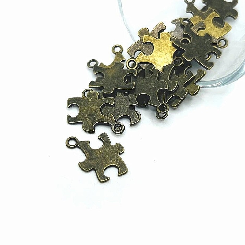 4 or 20 Pieces: Bronze Autism Awareness Puzzle Piece Charms
