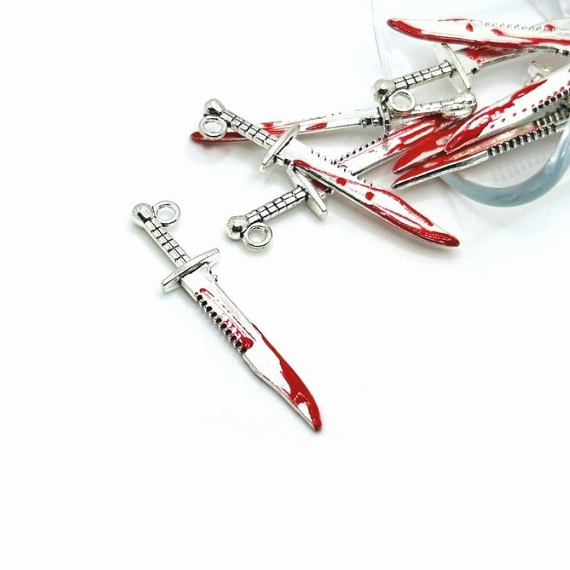 1, 4, 20 or 50 Pieces: Bloody Hunting Knife Charms, Double Sided