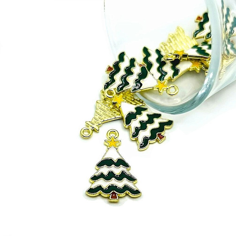 1, 4, 20 or 50 Pieces: Green and White Enamel Christmas Charms
