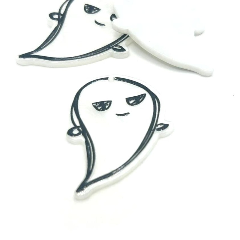1, 4 or 20 Pieces: White and Black Ghost Crayon Drawing Pendant Charms