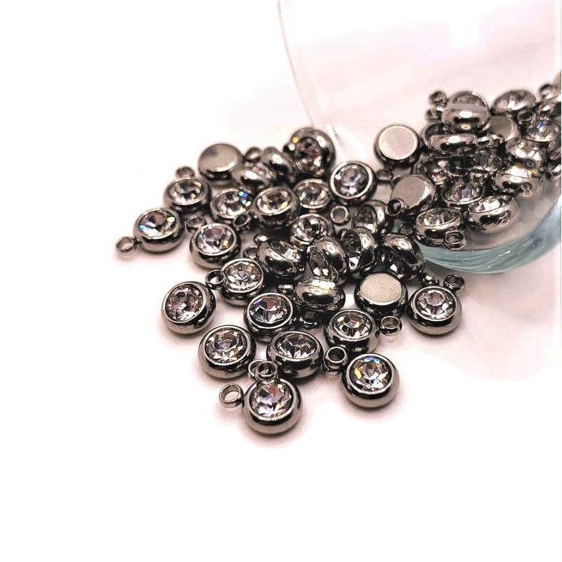 4, 20 or 50 Pieces: 201 Stainless Steel, Clear Diamond April Birthstone Rhinestone Charms