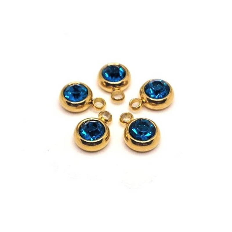 4, 20 or 50 Pieces: 303 Stainless Steel, 18k Gold, Dark Blue September Birthstone Rhinestone Charms