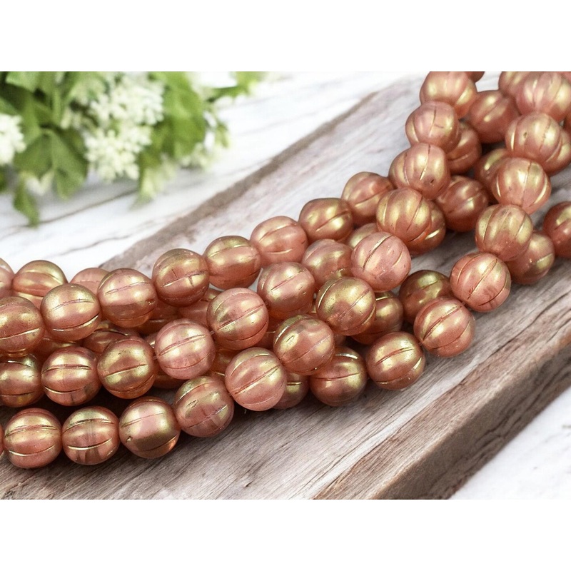 *16* 8mm Red Luster Washed Pink Crystal Round Melon Beads